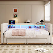 Letto estraibile singolo 90×190 cm con LED; USB; Type-C; 2 cassetti e vani; senza materasso; velluto beige