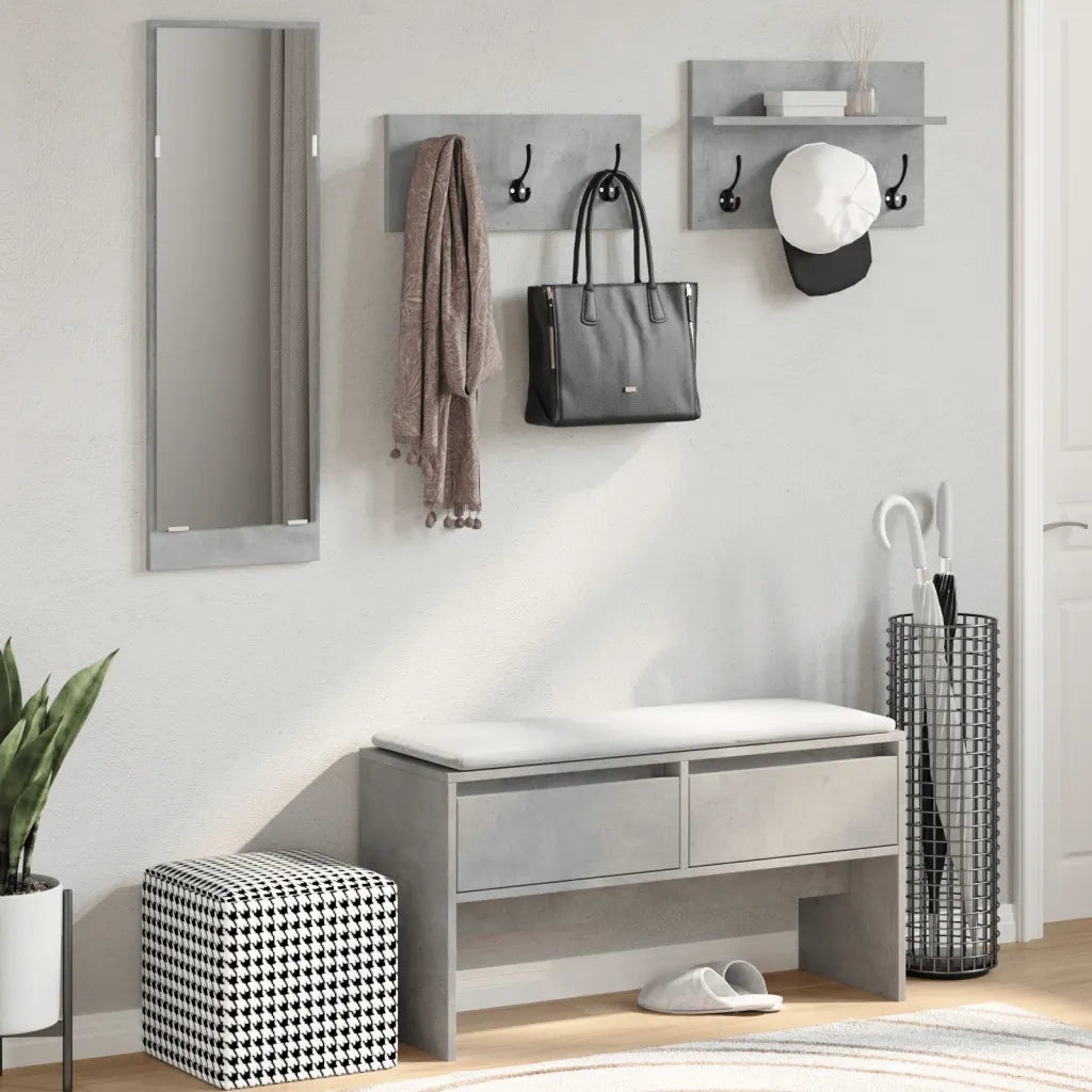 Set Mobili da Ingresso 4 pz Grigio Cemento in Legno Multistrato