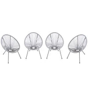 Set di 4 Sedie da Giardino Ovali in Rattan PE e Metallo in Stile Boho Chic, Grigio Chiaro