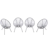 Set di 4 Sedie da Giardino Ovali in Rattan PE e Metallo in Stile Boho Chic, Grigio Chiaro