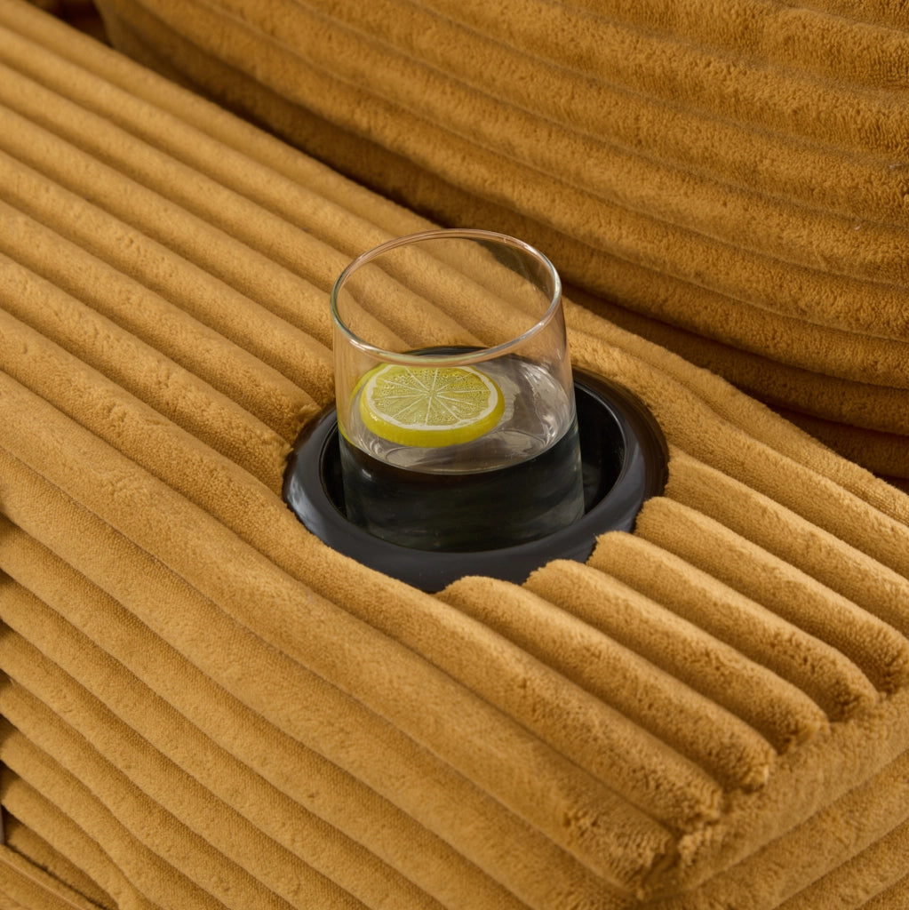 Divano modulare componibile con pouf; corduroy arancione