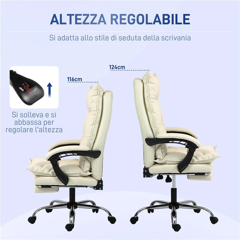 SEDIA UFFICIO ERGONOMICA SEDIA SCRIVANIA RECLINABILE, POGGIAPIEDI, BEIGE
