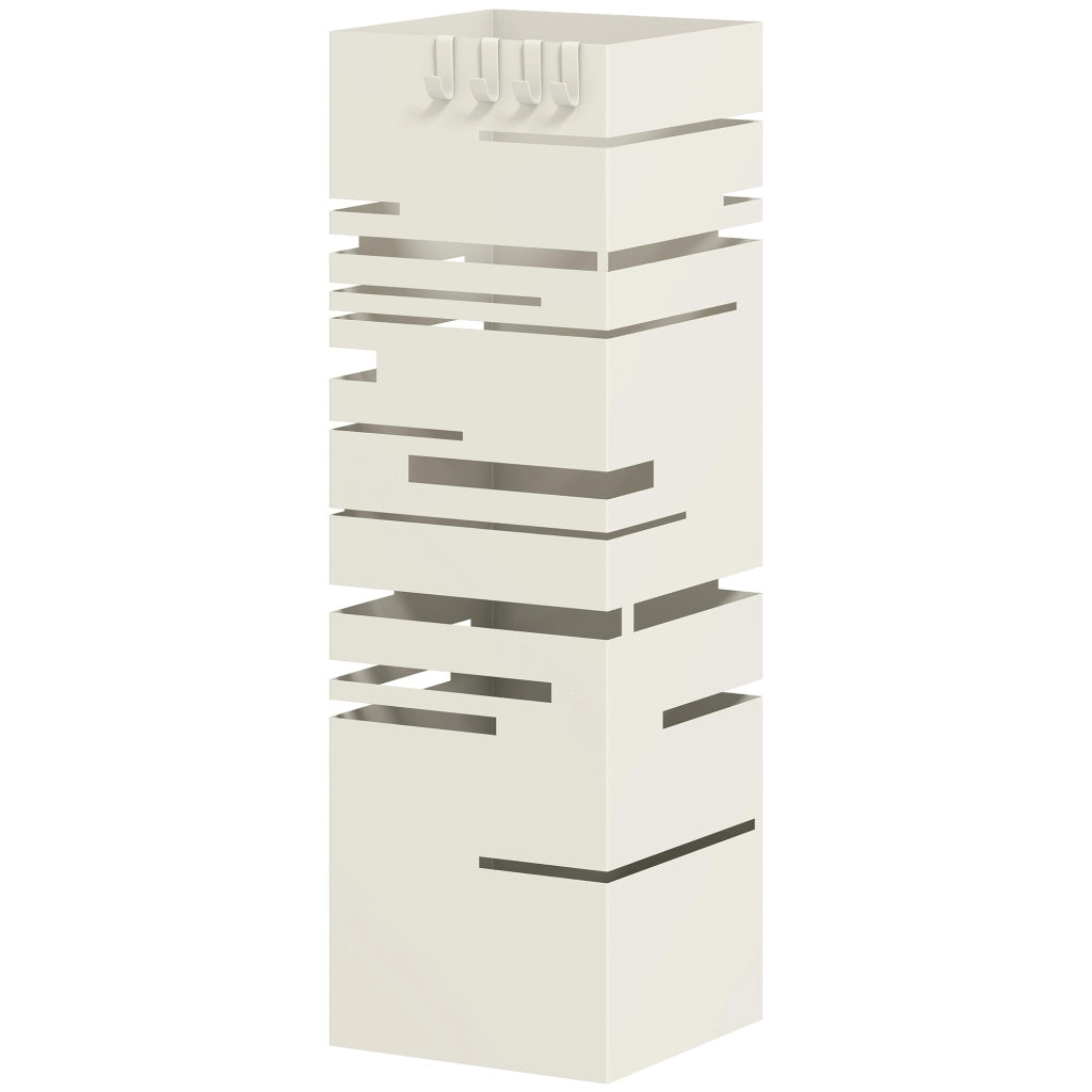 Portaombrelli Quadrato in Metallo con Vassoio e Ganci ¨C Zephmum ¨C 15.5x15.5x49 cm Beige