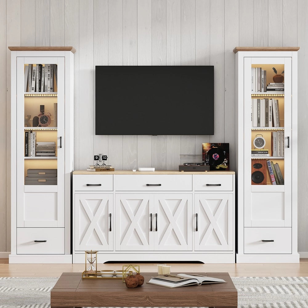 Mobile TV con Vetrine LED e Credenza ¨C MINIMAL ¨C Bianco Opaco, Legno