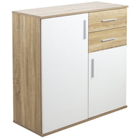 Cassettiera Mobile Armadietto 2 Porte 2 Cassetti Design Moderno Quercia e Bianco