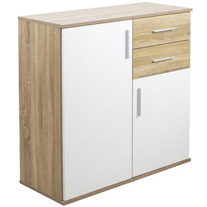 Cassettiera Mobile Armadietto 2 Porte 2 Cassetti Design Moderno Quercia e Bianco