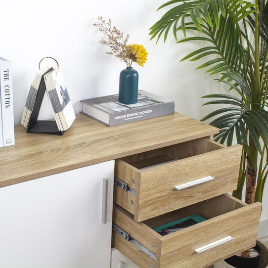 Cassettiera Mobile Armadietto 2 Porte 2 Cassetti Design Moderno Quercia e Bianco