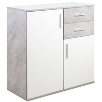 Cassettiera Mobile Armadietto 2 Porte 2 Cassetti Design Moderno Cemento e Bianco