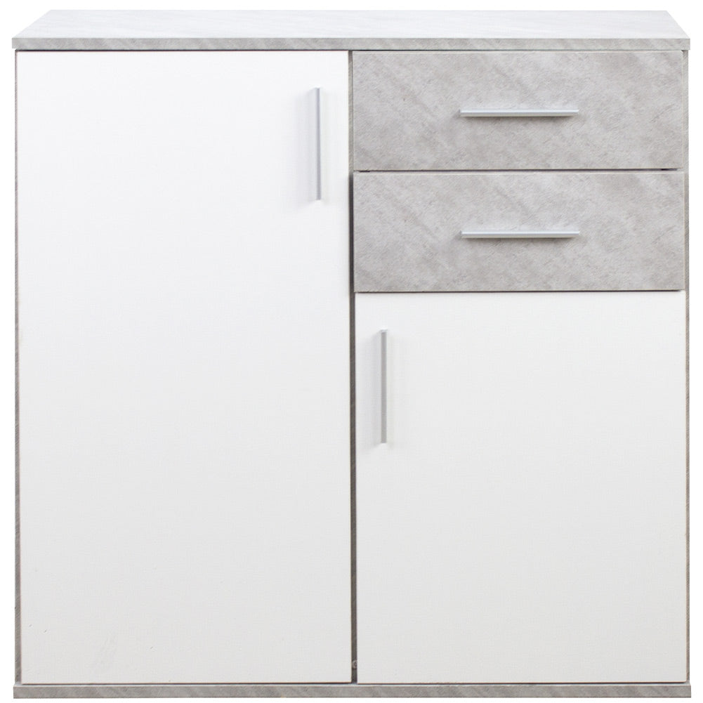 Cassettiera Mobile Armadietto 2 Porte 2 Cassetti Design Moderno Cemento e Bianco
