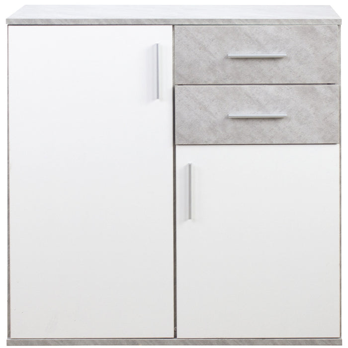 Cassettiera Mobile Armadietto 2 Porte 2 Cassetti Design Moderno Cemento e Bianco