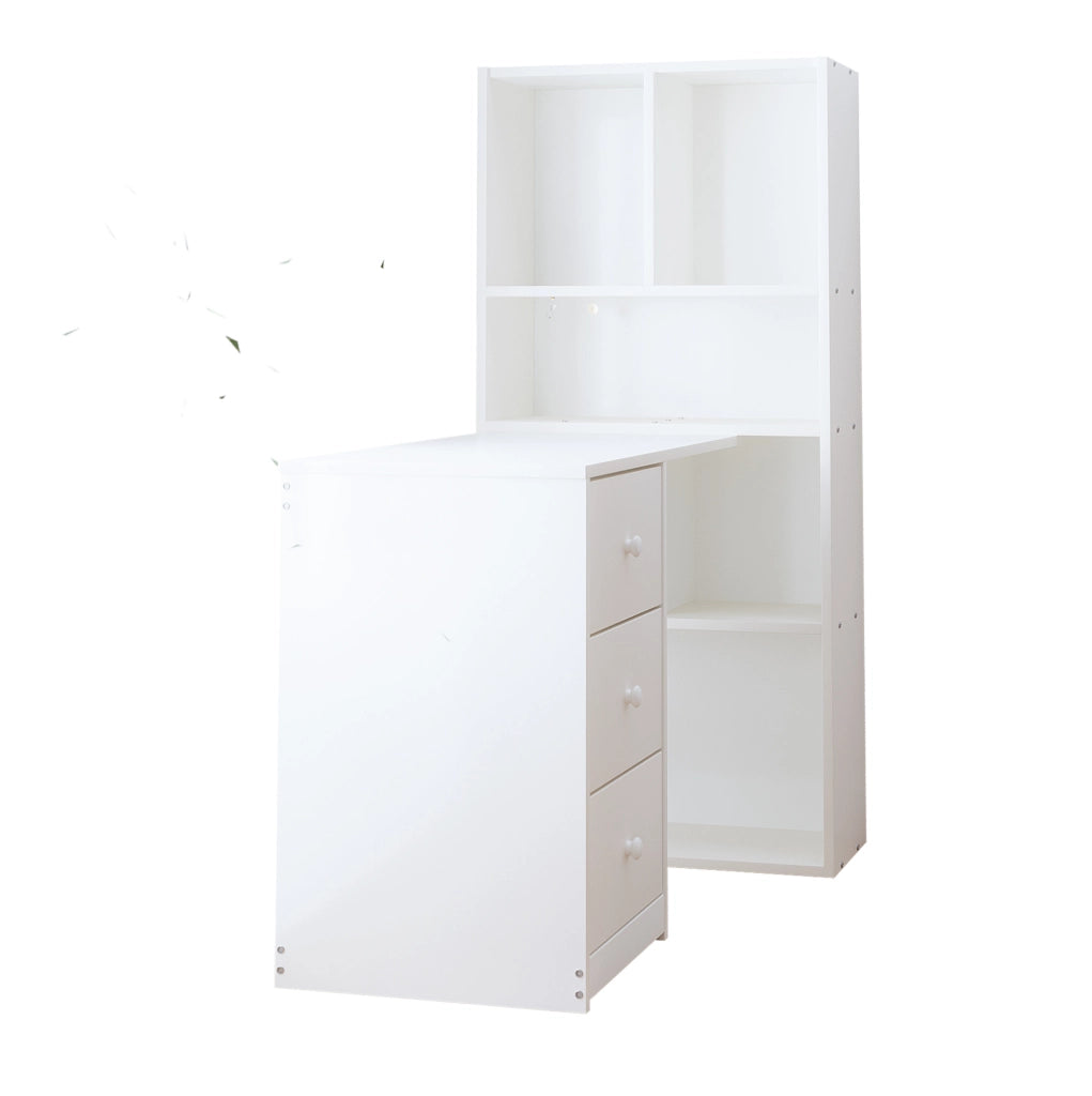 Scrivania angolare con scaffale 117 × 63 × 135 cm bianca， 4 ripiani， 3 cassetti