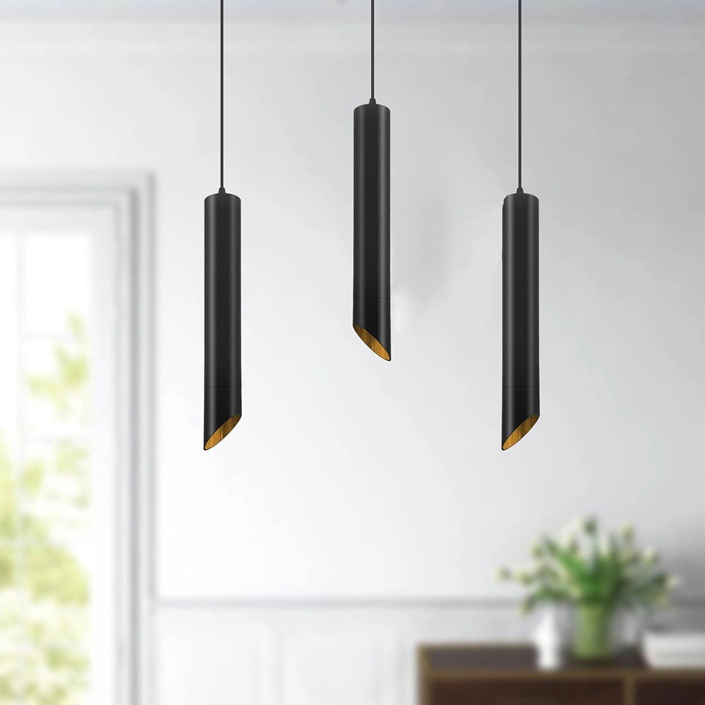 Trade Shop - Lampadario A Cilindro Asimmetrico Da Soffitto Nero Con Interno Oro Attacco Gu10 Ts187 -