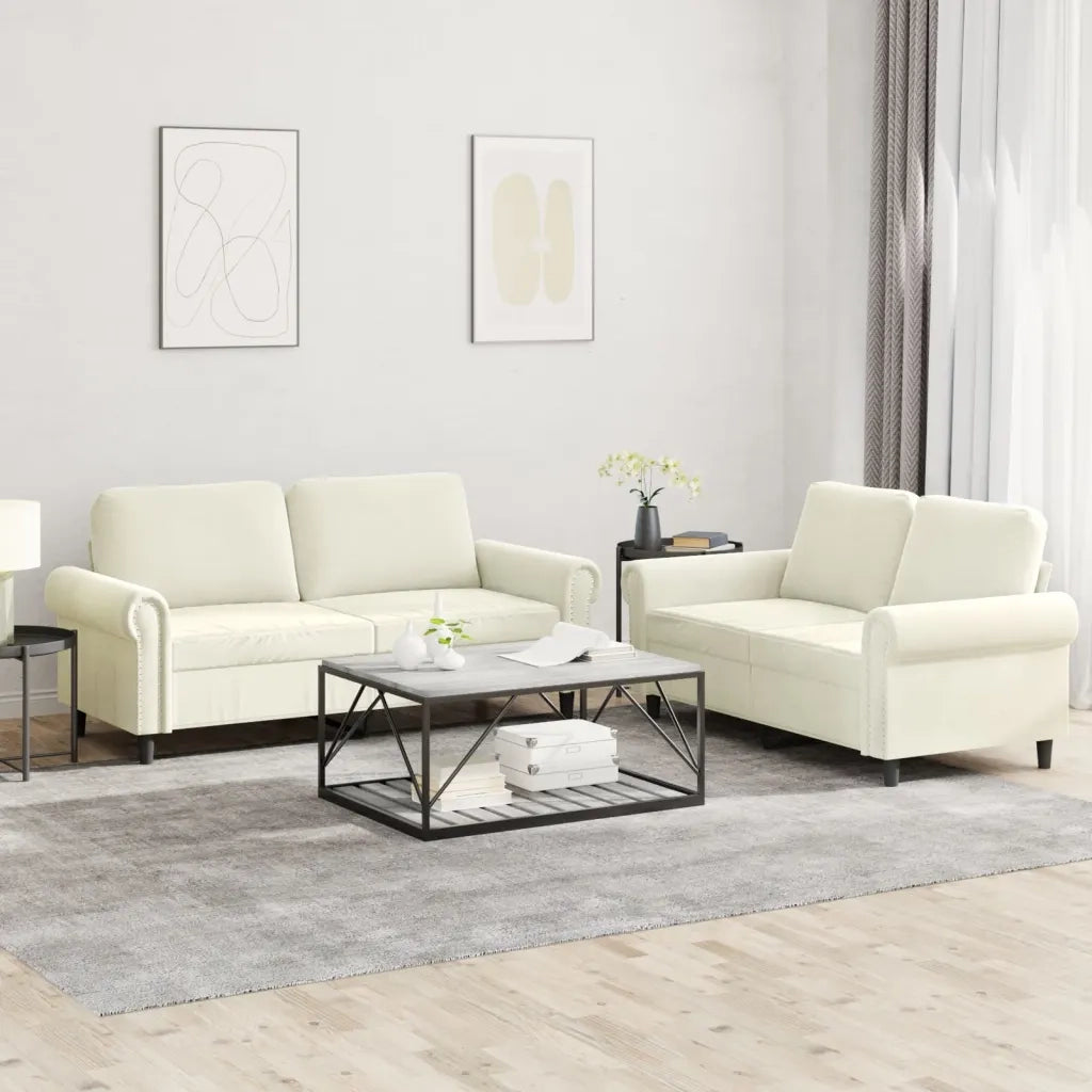 Set di Divani 2 pz con Cuscini Crema in Velluto