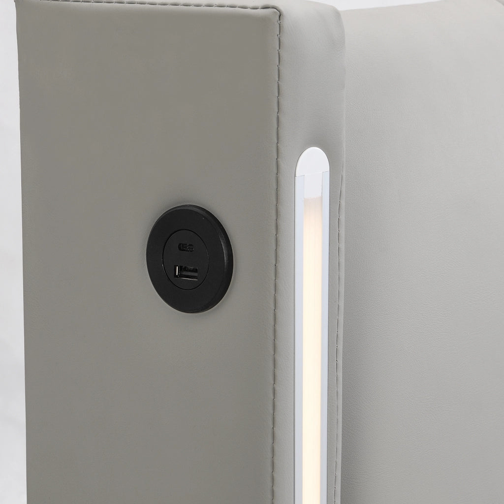 Letto Contenitore Matrimoniale 180x200 cm; USB; LED; Testiera Regolabile; in PU Grigio