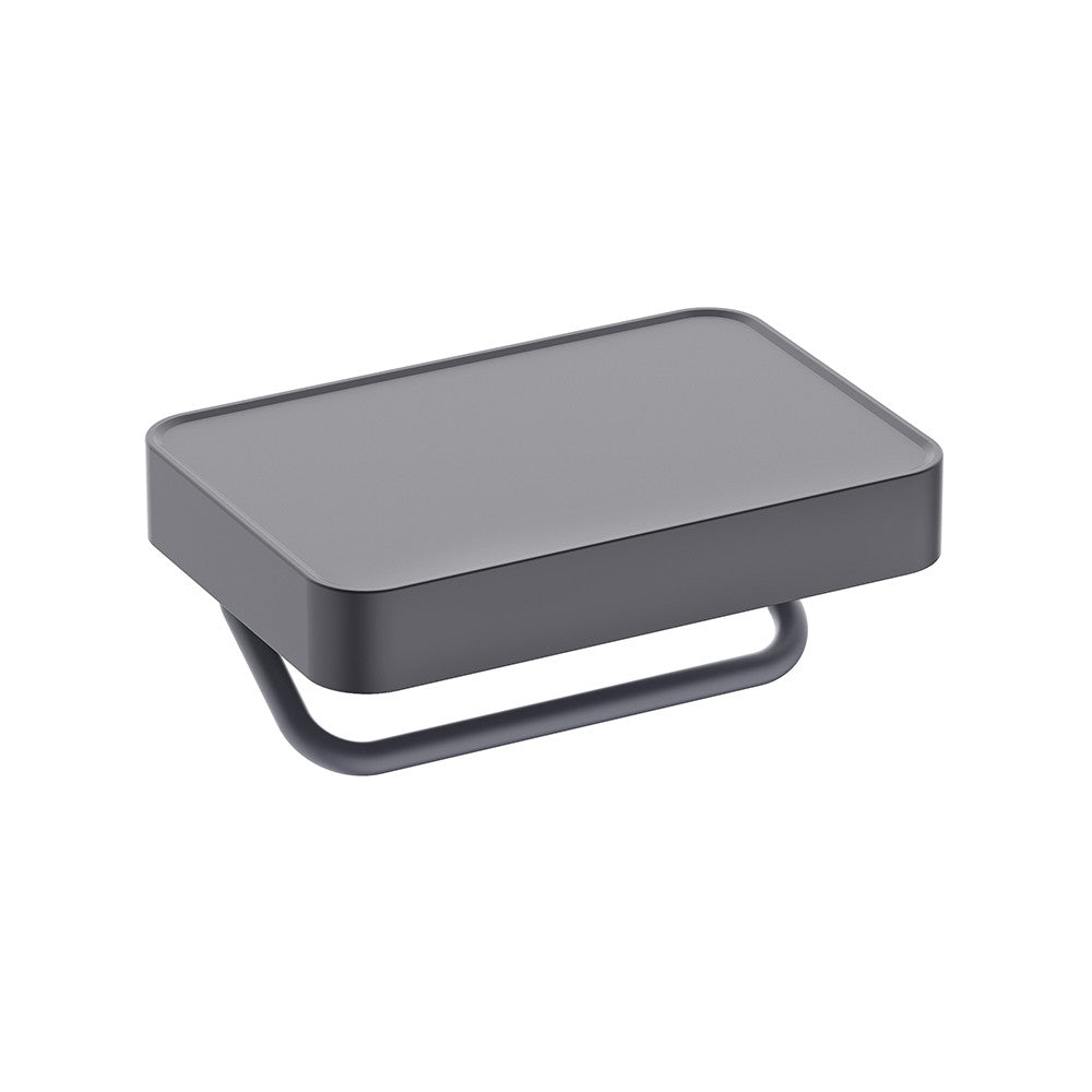 Porta rotolo nero opaco con mensola a parete - Serie Blend