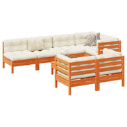 Set Divani Giardino 8 pz con Cuscini Marrone Cera Massello Pino