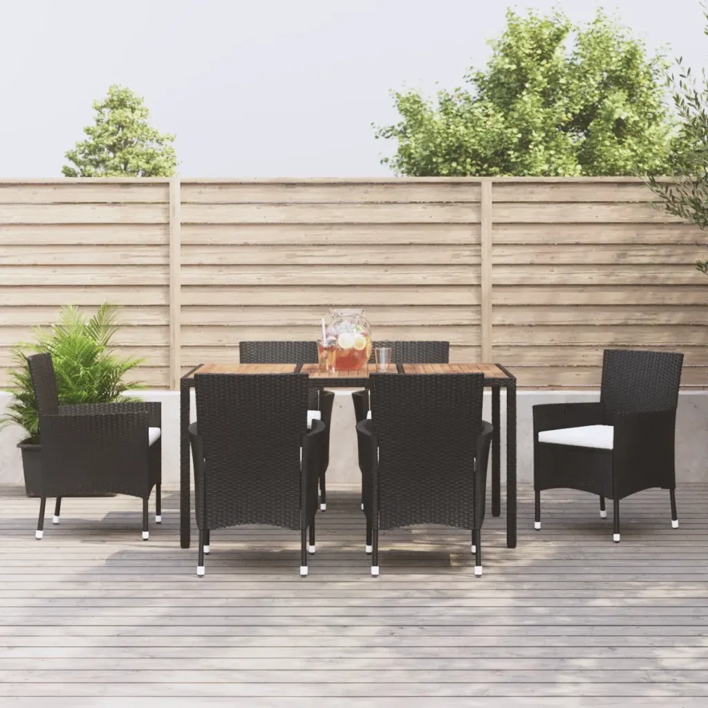 vidaXL Set da Pranzo da Giardino 7 pz Nero con Cuscini in Polyrattan