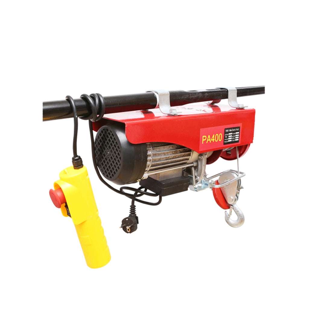 Paranco/gru elettrica 220V/50Hz 850W, carico massimo 200/400kg, velocità di sollevamento 5-10m/min, altezza di sollevamento 6-12m, protezione IP40