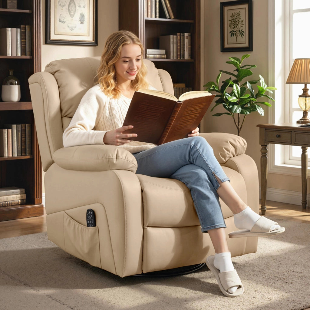Poltrona Relax Reclinabile Massaggiante con Poggiapiedi ¨C zephmum ¨C Beige 87x97x100 cm