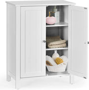 Armadietto Bagno da Terra, Mobiletto Autoportante a 2 Ripiani, con 2 Ante Legno, 60x30x80 cm, Bianco