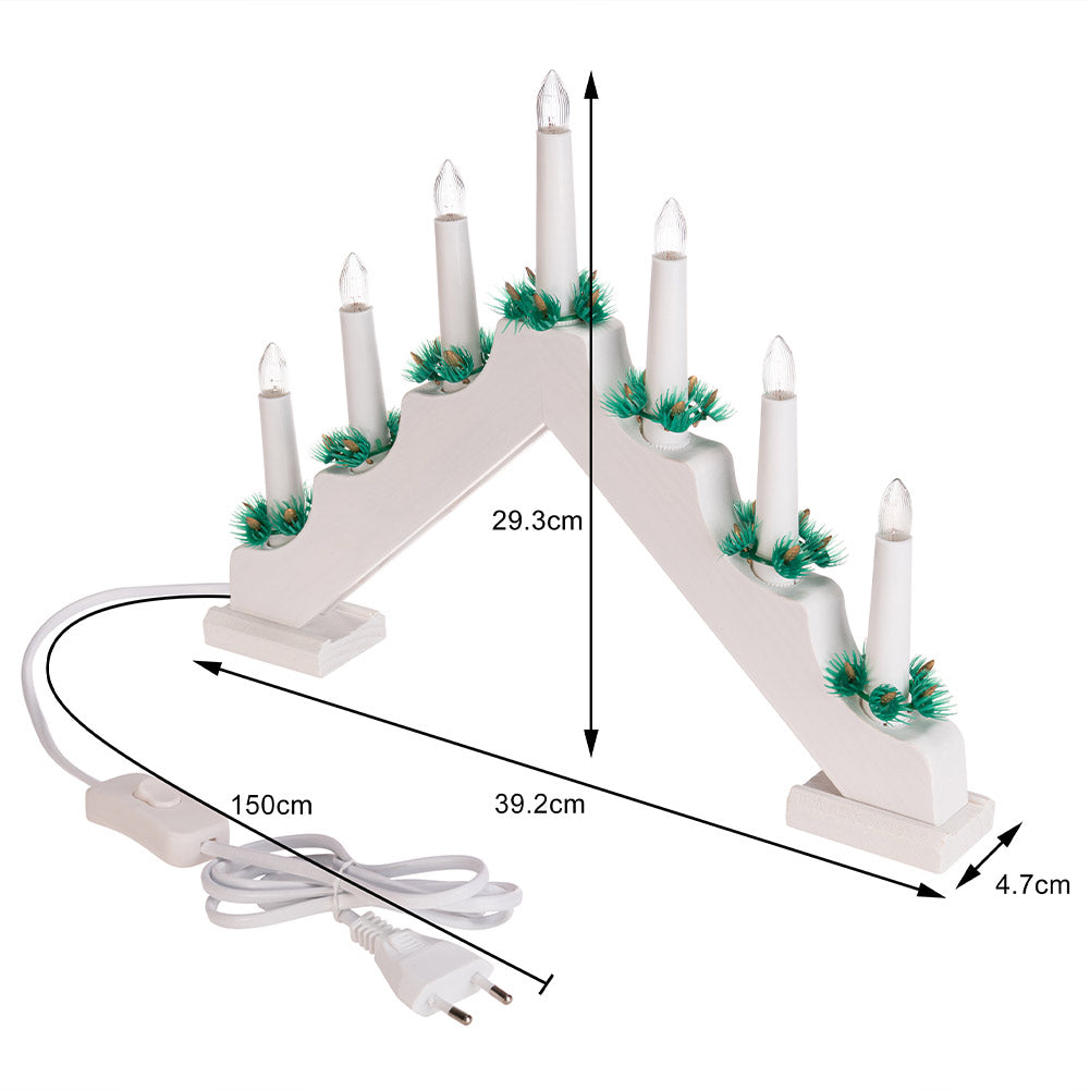 Candelabro Avvento Natalizio Elettrico Led 7 Candele di Natale Colore Bianco