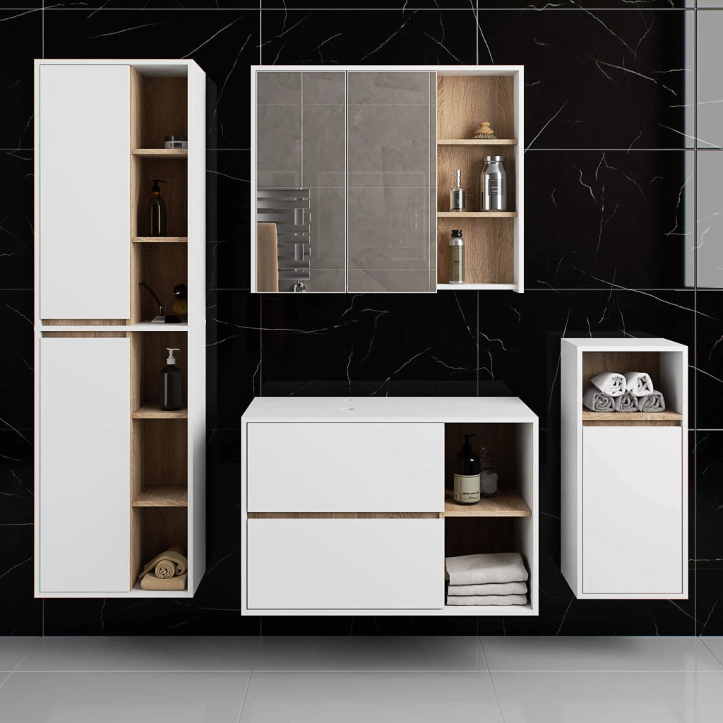 Mobile bagno senza lavabo VAMI sospeso Bianco, Sonoma Quercia 90 cm 2 cassetti 90x45,5x60 cm