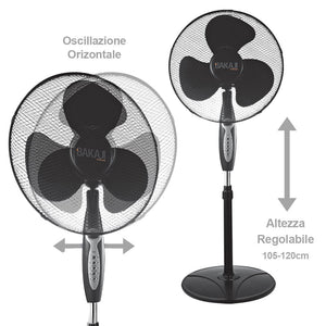 Ventilatore Colonna Piantana 45W 40cm 3 Velocita Altezza Regolabile Telecomando