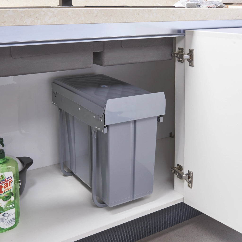 Pattumiera Estraibile Froland con 2 Bidoni Sotto Lavello 1x 20 L + 1x 10 L Grigio [en.casa]