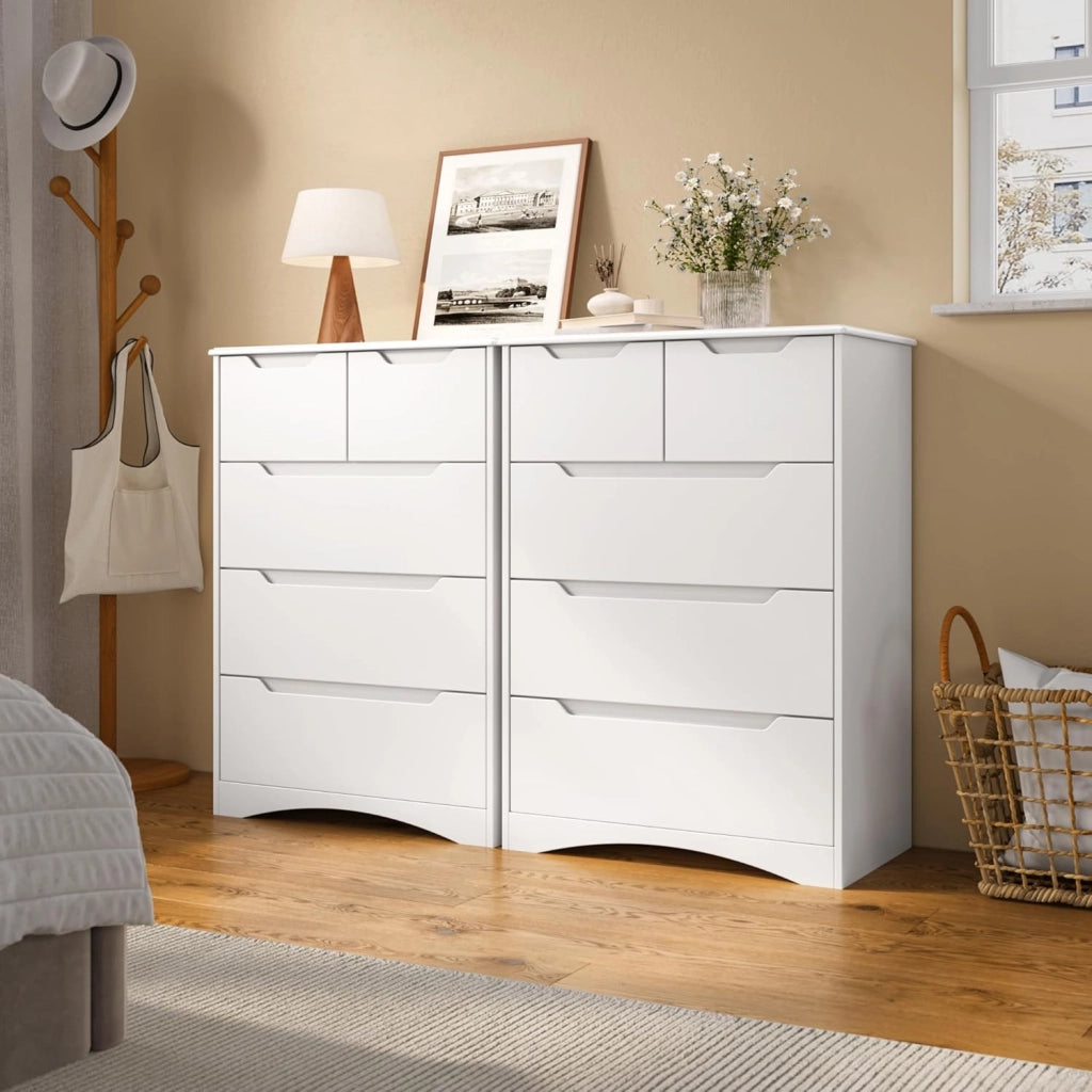 Cassettiera Camera da Letto con 5 cassetti, settimino camera da letto,Moderno e Salvaspazio per la Camera da Letto Soggiorno e Ingresso, 94 x 72 x 41 cm,Bianco