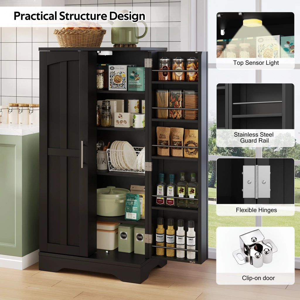 Armadio Cucina con Luce LED, 2 Ante, Ripiani Regolabili ¨C MINIMAL ¨C Nero 120x60x40 cm