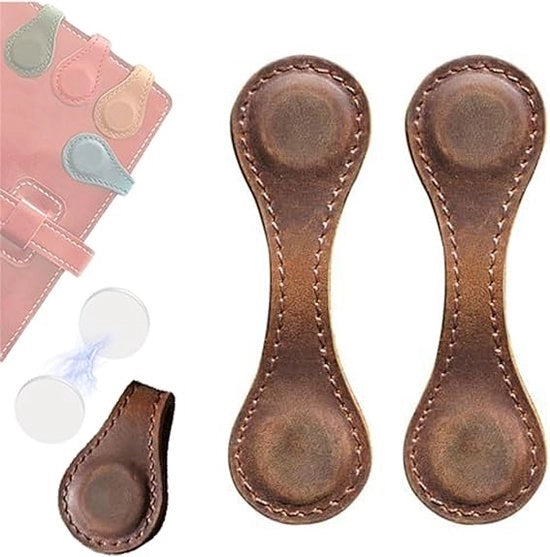 Due pezzi di leggibili magnetici in pelle, clip personalizzabili per bambini e ragazzi, clip magnetiche per leggere e organizzare libri - marrone scuro - 10*3CM