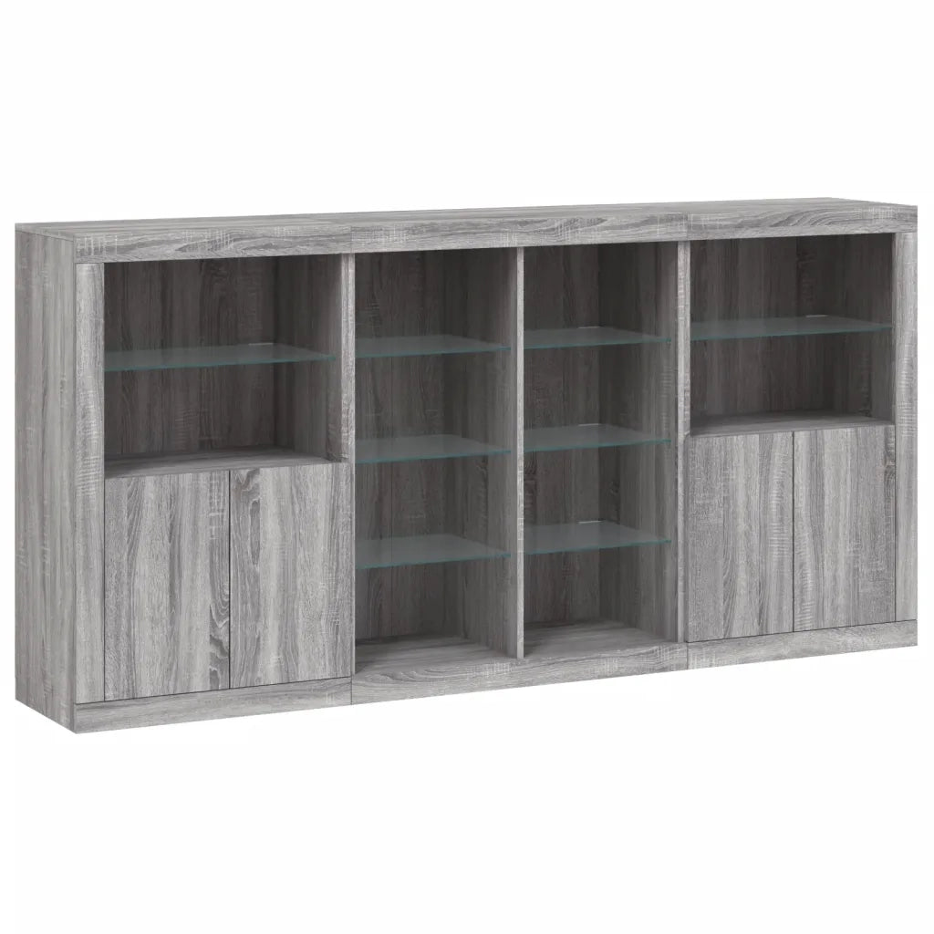 Credenza con Luci LED-Buffet-Armadio da cucina Grigio Sonoma 202x37x100 cm