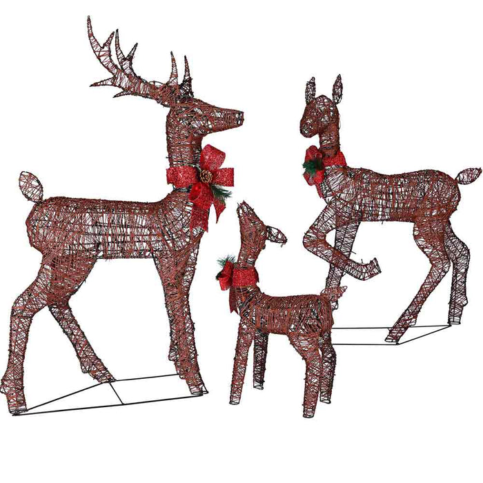 Famiglia 3 Renne Luminose di Natale 600 LED Bianco Caldo Intreccio Corda Esterno