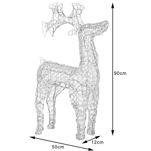 Renna Natalizia Luminosa 3D in Cristalli Acrilici 200 LED Bianco Caldo H. 90 cm