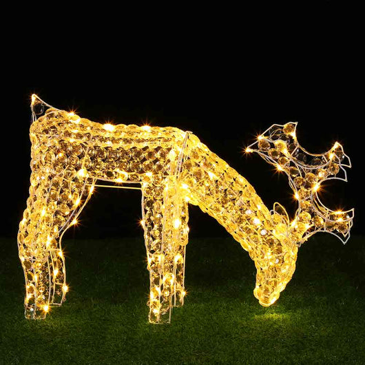 Renna Natalizia Luminosa mangia erba 3D in Acrilico 100 LED Bianco Caldo H42 cm