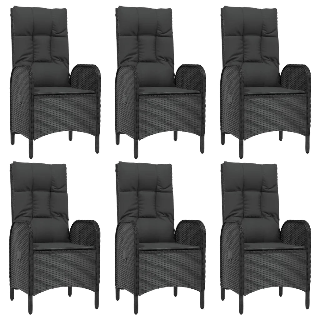 Set da Pranzo da Giardino 7 pz Nero con Cuscini in Polyrattan 3185192