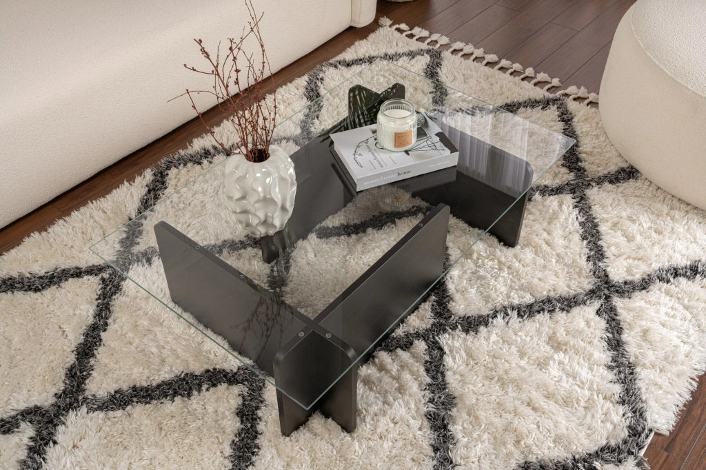 Tavolino in vetro "Flavio" 105 x 65 x 30 cm - Legno nero