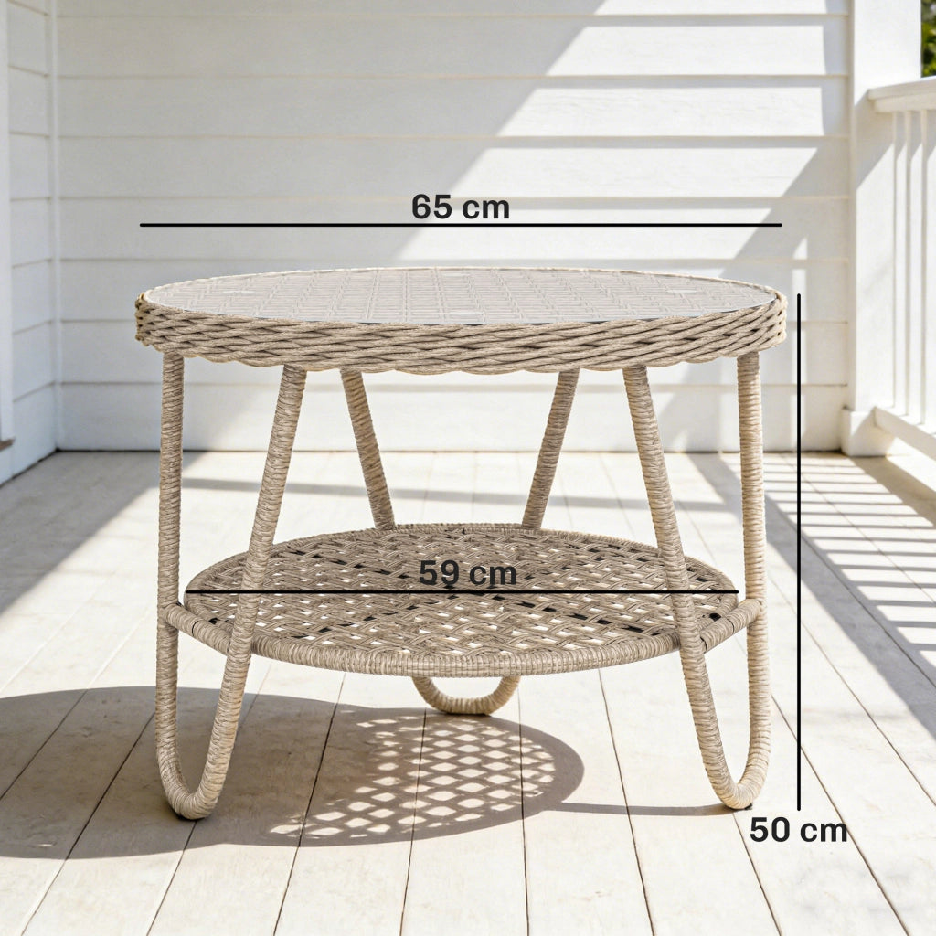Tavolino da caff¨¨ a due piani in polirattano con piano in vetro e gambe regolabili ¨C zephmum ¨C 65x65x50 cm giallo