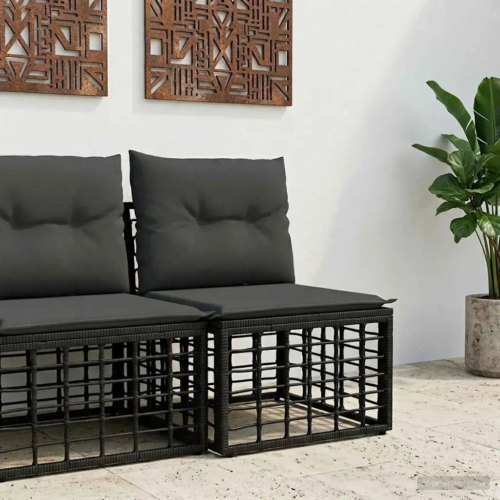 Modulo Divano da Esterno Senza Braccioli Nero polyrattan