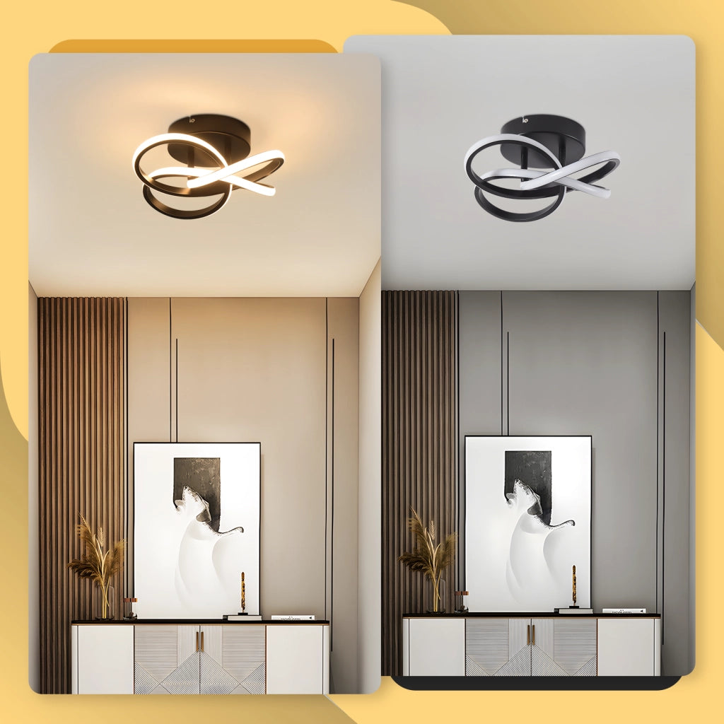 ZMH Lampada da soffitto plafoniera LED moderna 28W 3000K design fiore 4 petali nero metallizzato 32cm