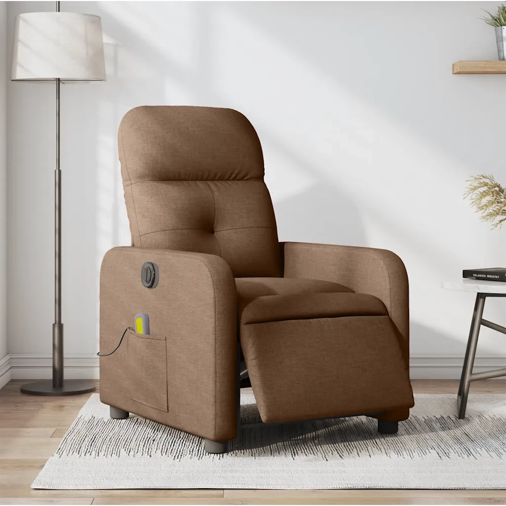 Poltrona Massaggiante | Sedia Relax Reclinabile Elettrica Marrone in Tessuto