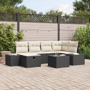Set Divano da Giardino 7 Pezzi con Cuscini Nero Polyrattan