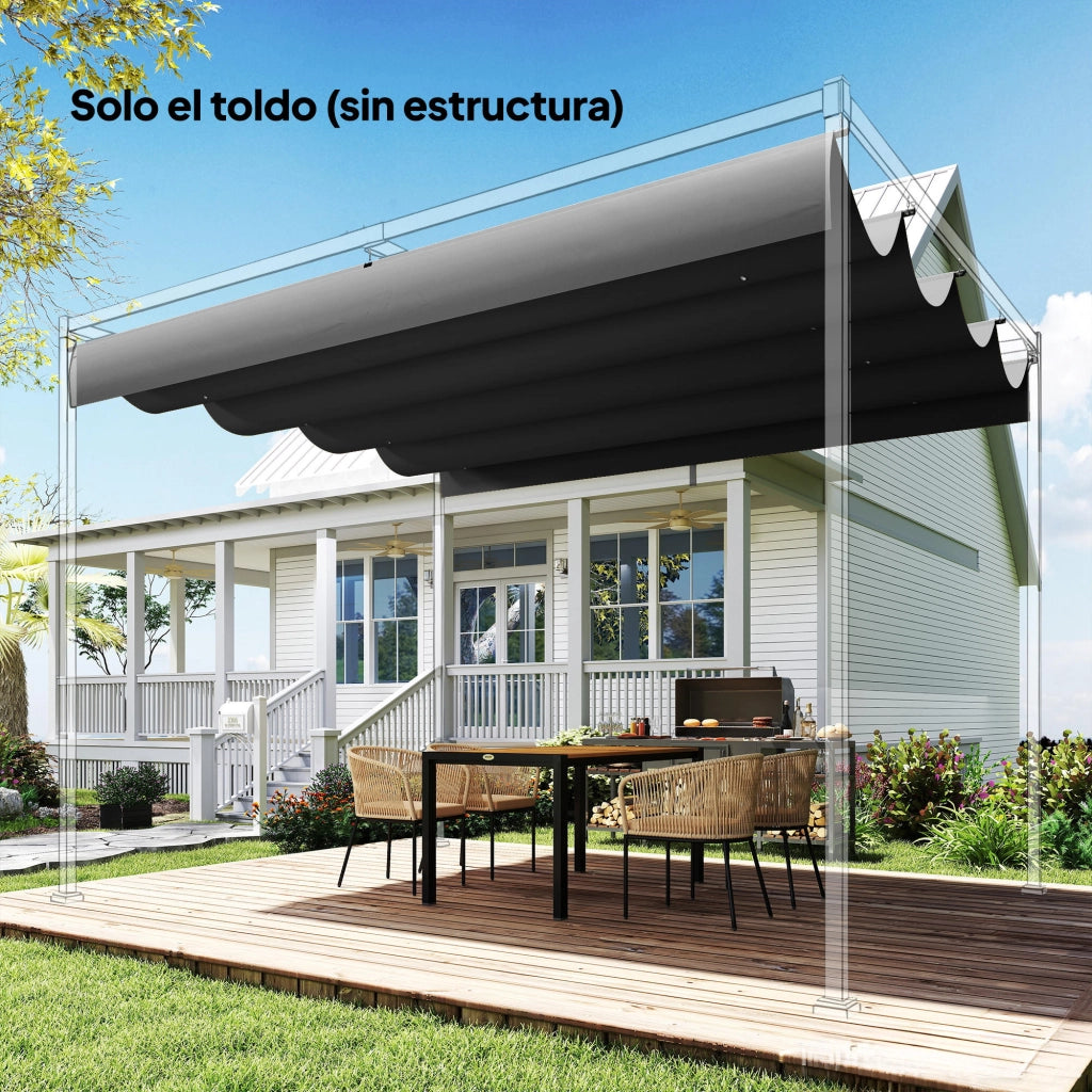 Telo di Ricambio Retrattile per Gazebo Giardino 4x3,5 m ¨C Xylo ¨C Grigio con 8 Fori