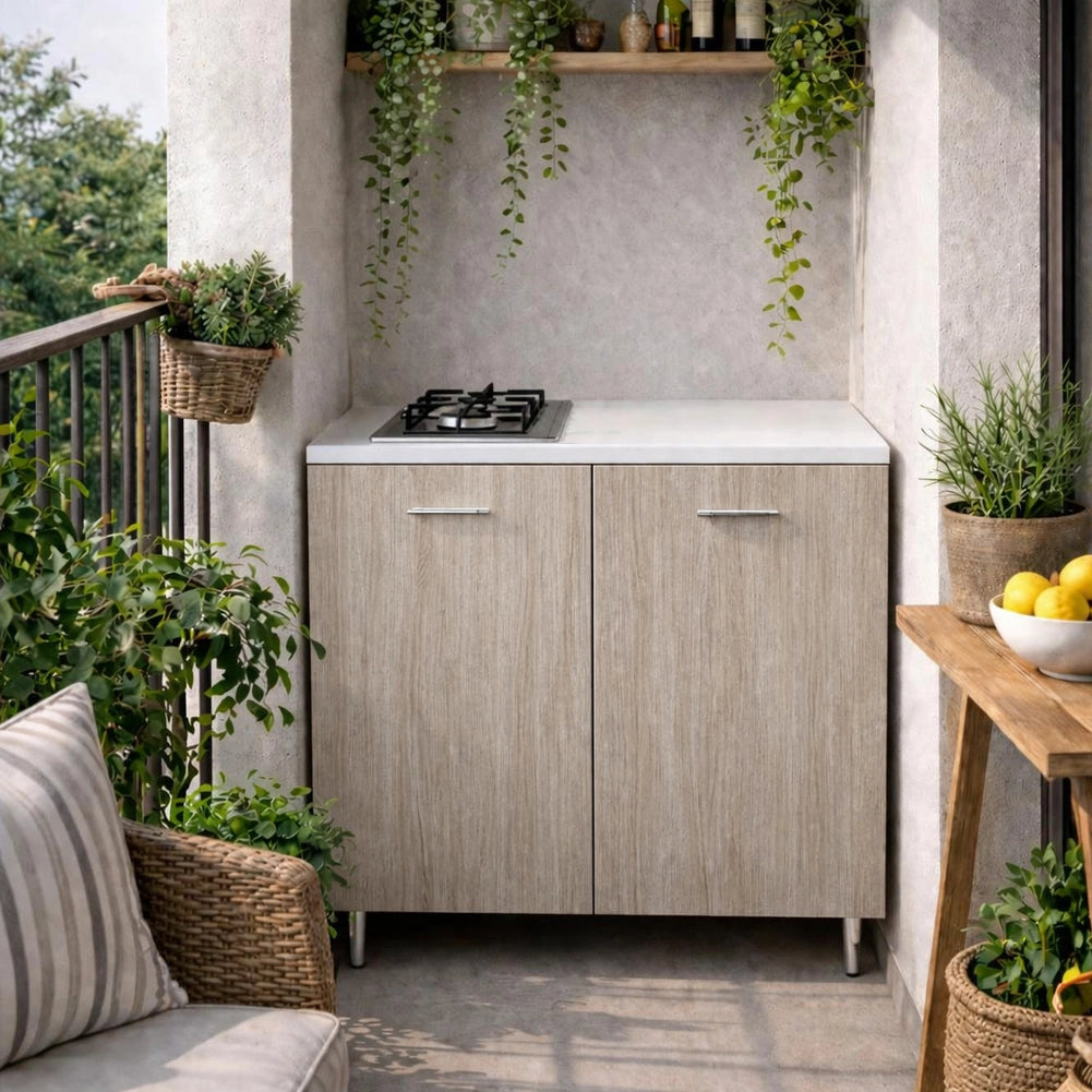 Mobile Cucina con Piano Cottura 2 Fuochi 80x60x85 cm con Piastre in Ghisa Olmo