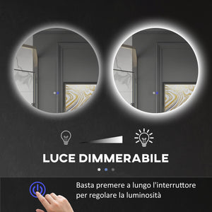 Specchio Bagno Rotondo Ø70 cm con Luci LED  3 Tonalità Interruttori Touch e Design Antiappannamento