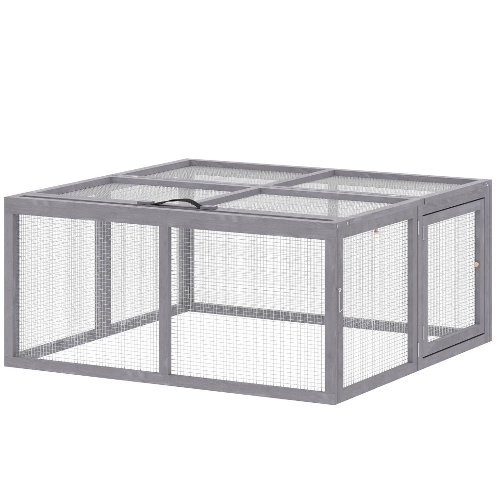 Recinto per Conigli Esterno Pieghevole in Legno con Tetto Aperto ¨C Zephmum ¨C Grigio 110x105x50cm