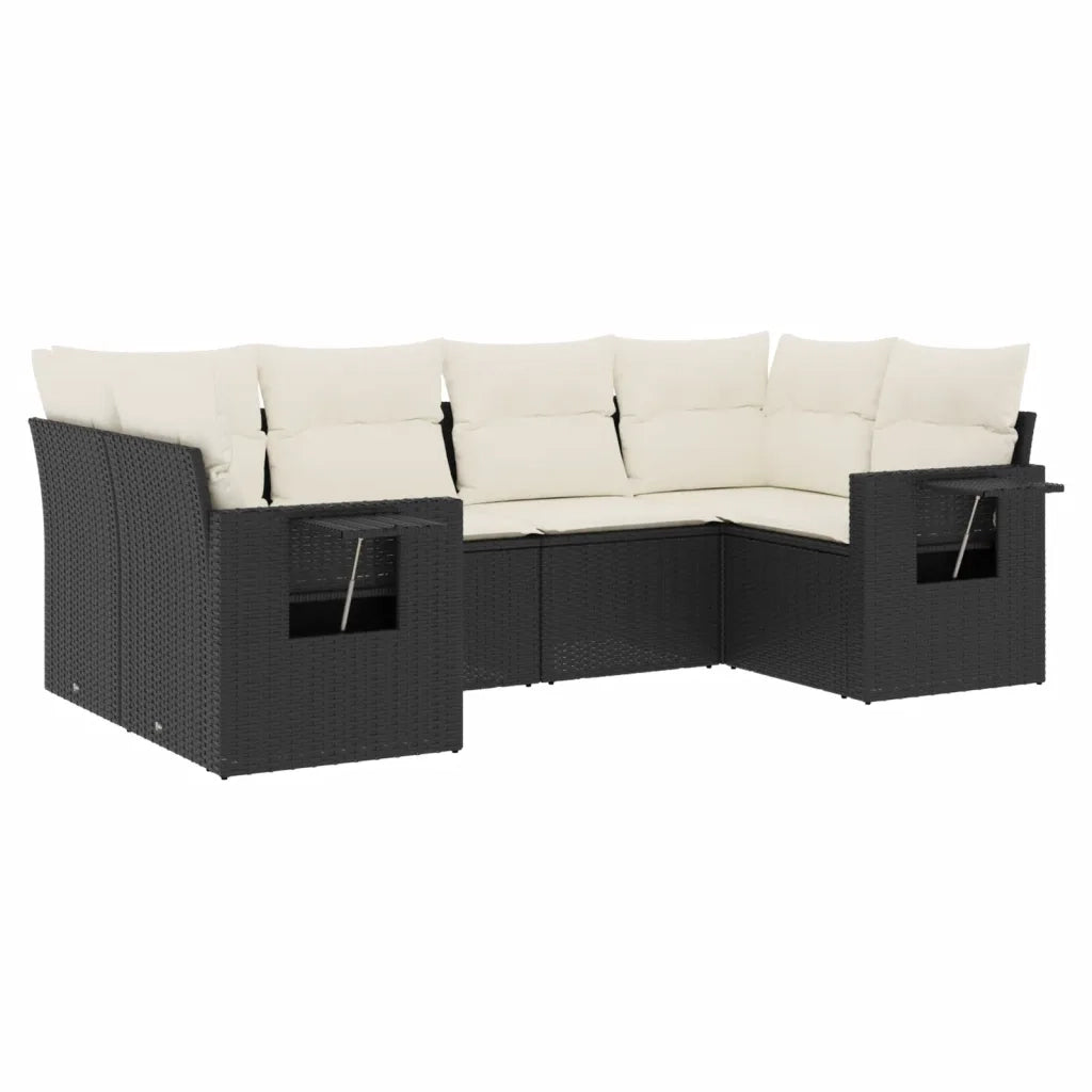 Set Divano da Giardino 6 pz con Cuscini Nero in Polyrattan 3220575