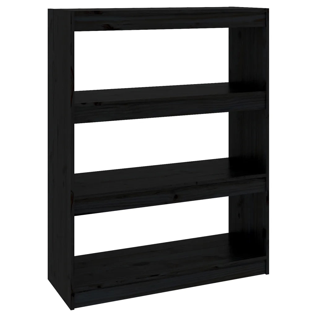 Libreria Divisorio-Scaffale per Libri-Mobile di Stoccaggio Nero 80x30x103,5cm in Legno Massello di Pino