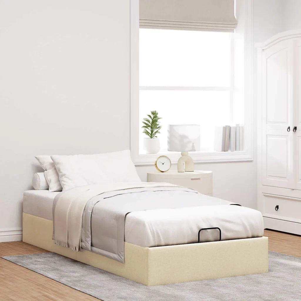 Struttura Letto Pouf senza Materasso-Giroletto con contenitore Crema 90x200 cm in Tessuto
