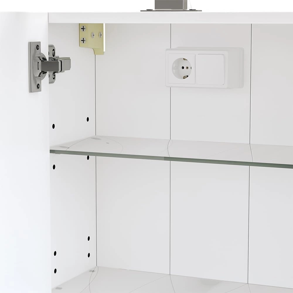 Mobile a specchio per il bagno Lavio, Bianco, 40 x 60 cm con illuminazione a LED, con ripiano integrato e illuminazione a LED